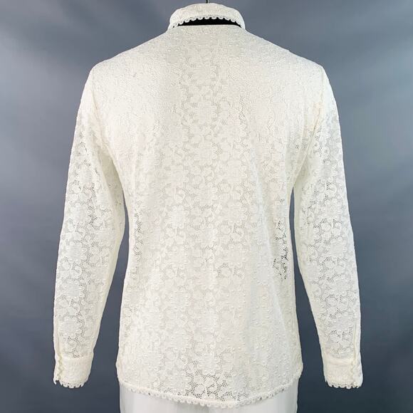 L White Macrame Lace Cotton Blend Bow Long Sleeve Shirt - Picture 4 of 10